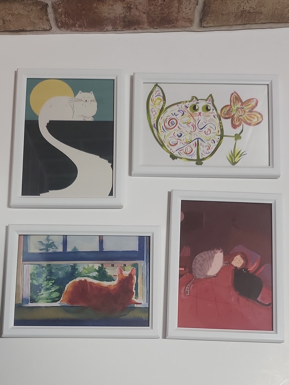 White Framed Cat Art Prints Set - Home Art